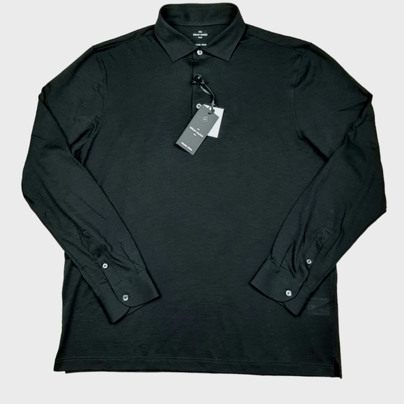 GRAN SASSO Black 100% Wool Long Sleeved Polo Shirt Size 54 Fine Travel Wool NEW - Picture 2 of 15